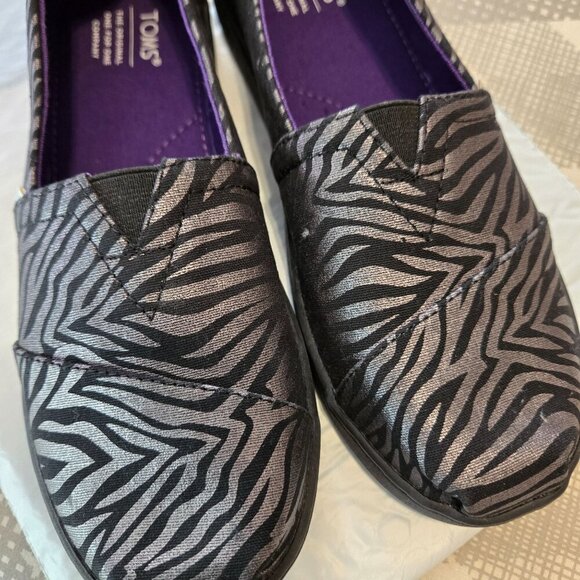 Toms Alpargata Zebra Slip-On‎ Shoes Y4 Black Silver Metallic Canvas Casual Flat - Picture 10 of 10